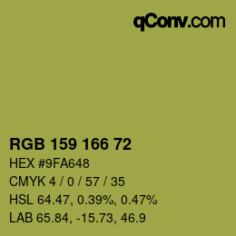 Color code: RGB 159 166 72 | qconv.com