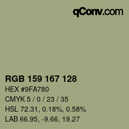 Color code: RGB 159 167 128 | qconv.com