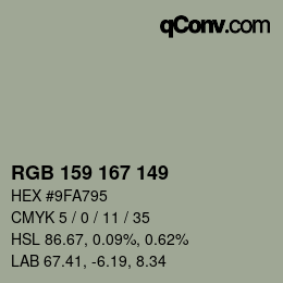 Color code: RGB 159 167 149 | qconv.com