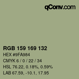 Color code: RGB 159 169 132 | qconv.com