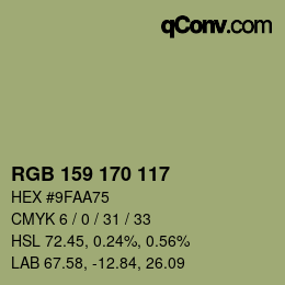 Color code: RGB 159 170 117 | qconv.com