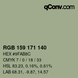 颜色代码: RGB 159 171 140 | qconv.com
