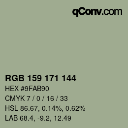 カラーコード: RGB 159 171 144 | qconv.com