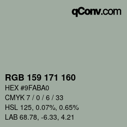 Color code: RGB 159 171 160 | qconv.com