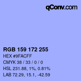 Color code: RGB 159 172 255 | qconv.com
