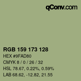 颜色代码: RGB 159 173 128 | qconv.com