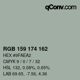Color code: RGB 159 174 162 | qconv.com