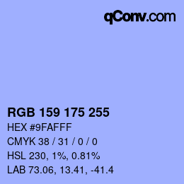 Color code: RGB 159 175 255 | qconv.com