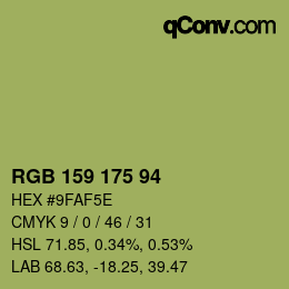 カラーコード: RGB 159 175 94 | qconv.com