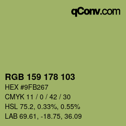 Color code: RGB 159 178 103 | qconv.com