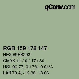 Color code: RGB 159 178 147 | qconv.com