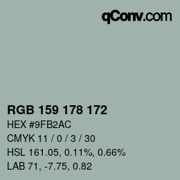 颜色代码: RGB 159 178 172 | qconv.com