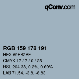 Color code: RGB 159 178 191 | qconv.com