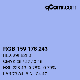 Color code: RGB 159 178 243 | qconv.com