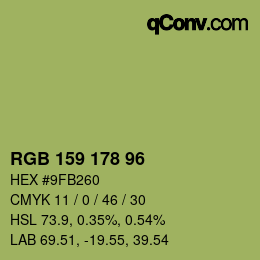 Color code: RGB 159 178 96 | qconv.com