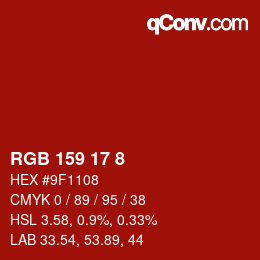 カラーコード: RGB 159 17 8 | qconv.com