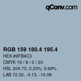 カラーコード: RGB 159 180.4 195.4 | qconv.com