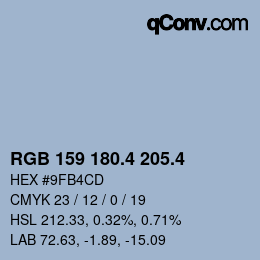 カラーコード: RGB 159 180.4 205.4 | qconv.com