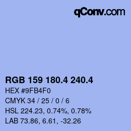 カラーコード: RGB 159 180.4 240.4 | qconv.com