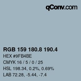 カラーコード: RGB 159 180.8 190.4 | qconv.com