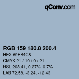 カラーコード: RGB 159 180.8 200.4 | qconv.com
