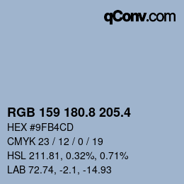 カラーコード: RGB 159 180.8 205.4 | qconv.com
