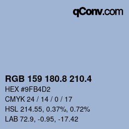 カラーコード: RGB 159 180.8 210.4 | qconv.com