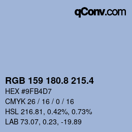 カラーコード: RGB 159 180.8 215.4 | qconv.com