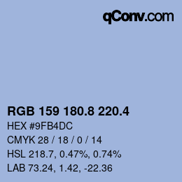 カラーコード: RGB 159 180.8 220.4 | qconv.com