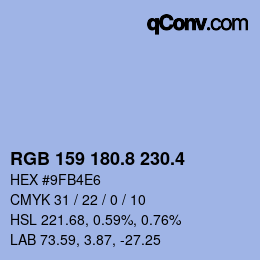 カラーコード: RGB 159 180.8 230.4 | qconv.com