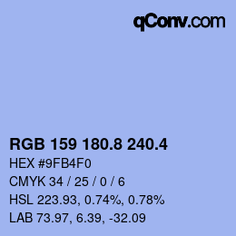カラーコード: RGB 159 180.8 240.4 | qconv.com
