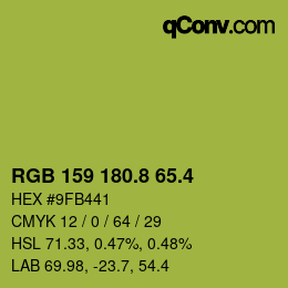カラーコード: RGB 159 180.8 65.4 | qconv.com