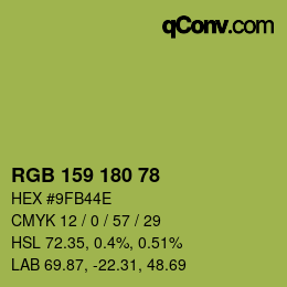 颜色代码: RGB 159 180 78 | qconv.com