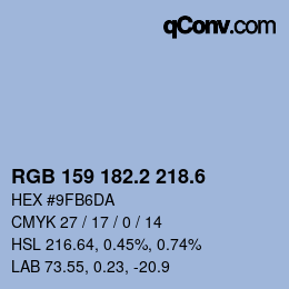 カラーコード: RGB 159 182.2 218.6 | qconv.com
