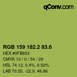 カラーコード: RGB 159 182.2 83.6 | qconv.com