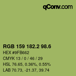 カラーコード: RGB 159 182.2 98.6 | qconv.com