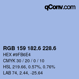カラーコード: RGB 159 182.6 228.6 | qconv.com