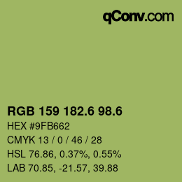 カラーコード: RGB 159 182.6 98.6 | qconv.com