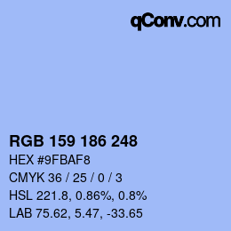 Color code: RGB 159 186 248 | qconv.com