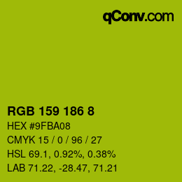 颜色代码: RGB 159 186 8 | qconv.com