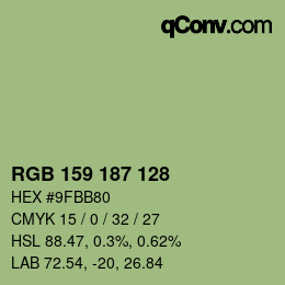 Color code: RGB 159 187 128 | qconv.com