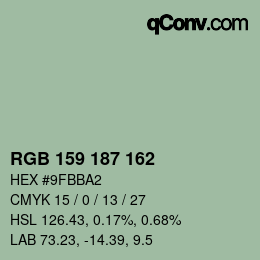 Color code: RGB 159 187 162 | qconv.com