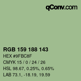 Color code: RGB 159 188 143 | qconv.com