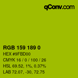 Color code: RGB 159 189 0 | qconv.com