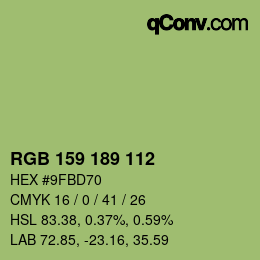 Color code: RGB 159 189 112 | qconv.com