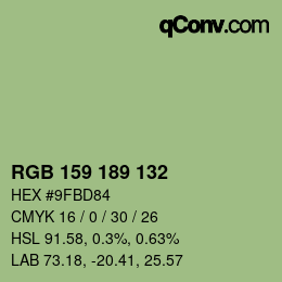 Color code: RGB 159 189 132 | qconv.com