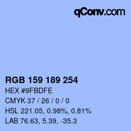 Color code: RGB 159 189 254 | qconv.com