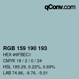 Color code: RGB 159 190 193 | qconv.com