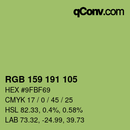 Color code: RGB 159 191 105 | qconv.com