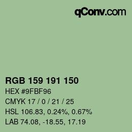 Color code: RGB 159 191 150 | qconv.com